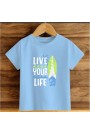 Çocuk Mavi Pamuklu Baskili T-shirt